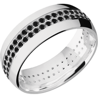 8mm wide Domed 10k White Gold Ring with Polish Finish / 2 Row Eternity Round .015 carat Black Diamond Bead Channel-Set Gemstones