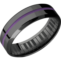 7mm wide High Bevel Black Titanium Ring with Polish Finish / One 1mm Centered Wild Purple Cerakote Inlay / None Interior Pattern