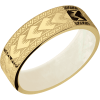 7mm wide Flat 10k Yellow Gold Ring with Polish Finish / Maori Design / Freshwater Mother of Pearl Sleeve