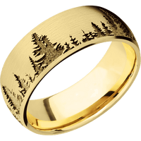 8mm wide Domed 10k Yellow Gold Ring with Satin Finish / Trees Design