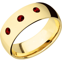 8mm wide Domed 18k Yellow Gold Ring with Polish Finish / 3 Round .1 carat Dark Ruby Flush-Set Gemstones