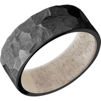 8mm wide Flat Black Titanium Ring with Rock Finish / Antler Sleeve