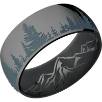 9mm wide Domed Black Titanium Ring with Polish Finish / Trees Design and Northern Lights Cerakote Accents / Mountain 2 Interior Pattern