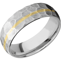 7mm wide Domed Platinum Ring with Rock Finish / One 1mm Off Center 14k Yellow Gold Inlay