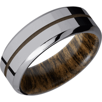 8mm wide High Bevel Tantalum Ring with Polish Finish / One 1mm Centered Burnt Bronze Cerakote Inlay / Bocote Sleeve