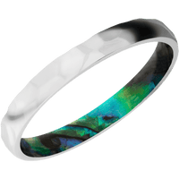 3mm wide Domed 14k White Gold Ring with Rock Polish Finish / Abalone Sleeve