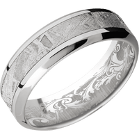7mm wide High Bevel 18k White Gold Ring with Polish Finish / One 3mm Centered Meteorite Inlay / None Interior Pattern