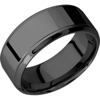 9mm wide High Bevel Milgrain Black Zirconium Ring with Polish Finish