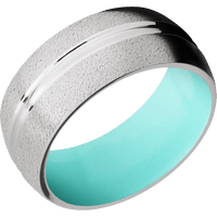 9mm wide Domed Center Round Palladium Silver Ring with Angle Stone Finish / Robins Egg Blue Cerakote Sleeve