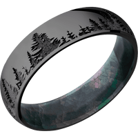 6mm wide Domed Black Titanium Ring with Polish Finish / Trees Design / Black Mother of Pearl Sleeve