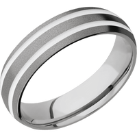 6mm wide Domed Titanium Ring with Sand Blast Finish / Two 1mm Centered Snow White Cerakote Inlay