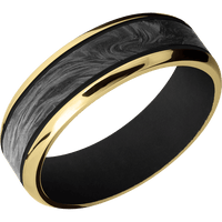 7mm wide Beveled 18k Yellow Gold Ring with Polish Finish / One 4mm Centered Forged Carbon Fiber Inlay and Black Cerakote Accents / Black Cerakote Sleeve
