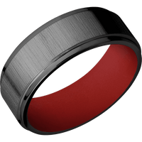 8mm wide Flat Grooved Edges Black Zirconium Ring with Cross Satin Black Finish / USMC Red Cerakote Sleeve