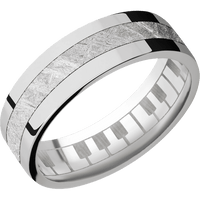 7mm wide Flat 18k White Gold Ring with Polish Finish / One 3mm Centered Meteorite Inlay / Piano Interior Pattern