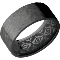 9mm wide Flat Black Titanium Ring with Hammer Finish / None Interior Pattern