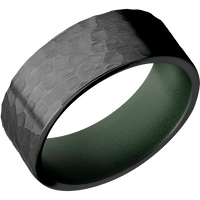 8mm wide Flat Black Zirconium Ring with Hammer Finish / Highland Green Cerakote Sleeve