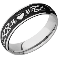 6mm wide Domed Inconel Ring with Polish Finish / Claddagh Celtic Design and Black Cerakote Accents