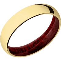 5mm wide Domed 14k Yellow Gold Ring with Polish Finish / Blood Wood Sleeve