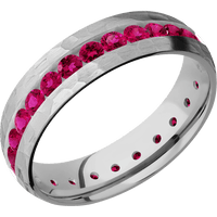 6mm wide Domed Titanium Ring with Hammer Finish / Eternity Round .07 carat Ruby Channel-Set Gemstones