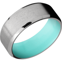 8mm wide Beveled Titanium Ring with Stone Finish / Robins Egg Blue Cerakote Sleeve