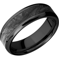 7mm wide Beveled Black Titanium Ring with Polish Finish / One 4mm Centered Forged Carbon Fiber Inlay