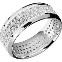 8mm wide Beveled Platinum Ring with Polish Finish / 3 Row Eternity Round .015 carat Standard Lab Grown Diamond Bead Channel-Set Gemstones