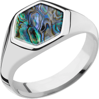 Hexagon Titanium Signet Ring / Polish Ring Finish and Polish Signet Finish / Abalone Inlay / Size 6