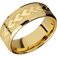 8mm wide Beveled 22k Yellow Gold Ring with Polish Finish / Maori Design and Gun Metal Grey Cerakote Accents / Ebony Sleeve