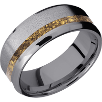 8mm wide Beveled Tantalum Ring with Stone Finish / One 2mm Off Center 24k Raw Gold Nugget Inlay