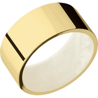 10mm wide Flat 10k Yellow Gold Ring with Polish Finish / Freshwater Mother of Pearl Sleeve