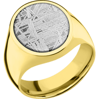 Oval 18k Yellow Gold Signet Ring / Polish Ring Finish and Polish Signet Finish / Meteorite Inlay / Size 7.25