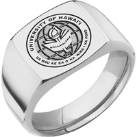 Cushion Titanium Signet Ring / Polish Ring Finish and Polish Signet Finish / Hawaii University Seal Design / Size 10