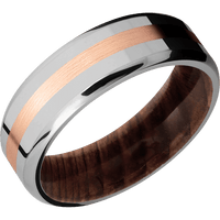 7mm wide Beveled Titanium Ring with Polish Finish / One 2mm Centered 14k Rose Gold Inlay with Satin Finish / Sequoia Sleeve