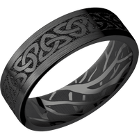 7mm wide Flat Black Zirconium Ring with Satin Finish / Celtic Trinity Design / Branches Interior Pattern