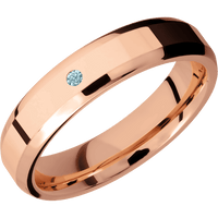 5mm wide Beveled 14k Rose Gold Ring with Polish Finish / 1 Round .03 carat Aqua Diamond Flush-Set Gemstones