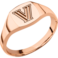 Cushion 18k Rose Gold Signet Ring / Polish Ring Finish and Polish Signet Finish / Villanova Block V Design / Size 5.75