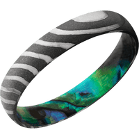 4mm wide Domed Tiger Damascus Steel Ring with Acid Damascus Finish / Abalone Sleeve