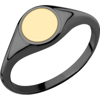 Circle Black Zirconium Signet Ring / Polish Ring Finish and Polish Signet Finish / 14k Yellow Gold Inlay with Polish Finish / Size 8.5