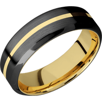 7mm wide High Bevel Black Titanium Ring with Satin Finish / One 1mm Centered 14k Yellow Gold Inlay with Polish Finish / 10k Yellow Gold Sleeve