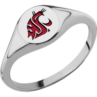 Circle Titanium Signet Ring / Polish Ring Finish and Polish Signet Finish / Washington State Cougar Head Design with Crimson Cerakote / Size 8.5