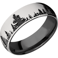 7mm wide Domed Titanium Ring with Polish Finish / Trees Design / Black Titanium Sleeve