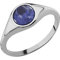 Circle Titanium Signet Ring / Polish Ring Finish and Polish Signet Finish / Sodalite Inlay with Semi-Precious Polish Finish / Size 8.25