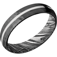 5mm wide Domed Black Titanium Ring with Hammer Finish / One 1mm Centered Platinum Inlay with Polish Finish / Kuro Damascus Steel Sleeve