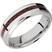 7mm wide High Bevel Milgrain Inconel Ring with Polish Finish / One 2mm Centered Red Dinosaur Bone Inlay