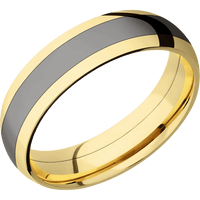 6mm wide Domed 10k Yellow Gold Ring with Polish Finish / One 3mm Centered Darkened Tantalum Inlay with Polish Finish