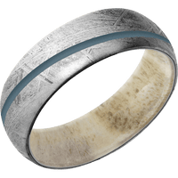 7mm wide Domed Meteorite Ring / One 1mm Angled Stone Blue Cerakote Inlay / Antler Sleeve