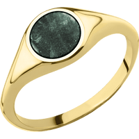 Circle 14k Yellow Gold Signet Ring / Polish Ring Finish and Polish Signet Finish / Aventurine Inlay with Semi-Precious Polish Finish / Size 7.75