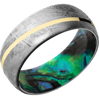 8mm wide Domed Meteorite Ring / One 1mm Angled 18k Yellow Gold Inlay with Polish Finish / Abalone Sleeve