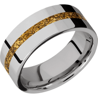 8mm wide Flat Titanium Ring with Polish Finish / One 2mm Centered 24k Raw Gold Nugget Inlay
