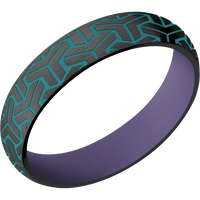 5mm wide Domed Black Titanium Ring with Satin Finish / Geoweave Large Design and Teal Cerakote Accents / Bright Purple Cerakote Sleeve